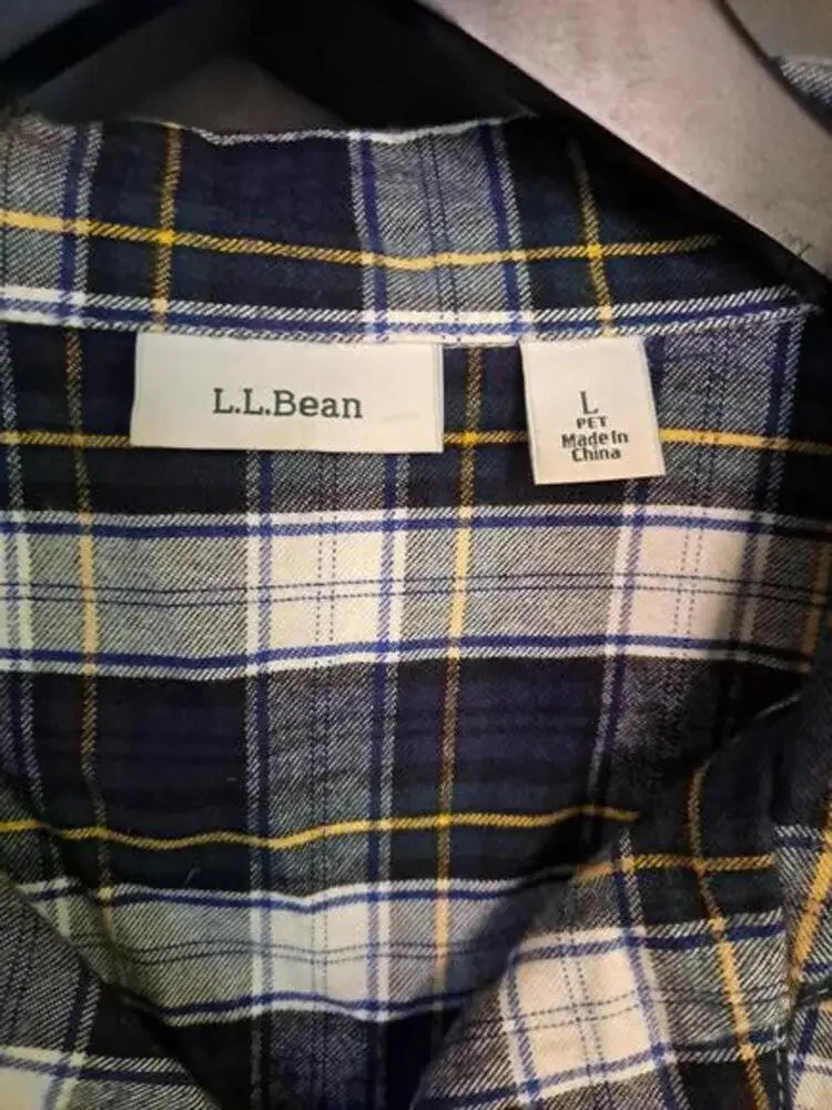 L.L.Bean Flannel PJ Top V Neck Blue,‎ Yellow and White Size Large